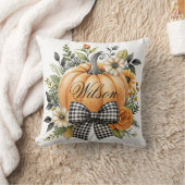 秋オレンジカボチャとチェック弓装飾用クッション クッション (ブランケット)
