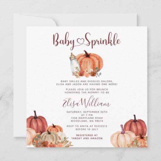 秋オレンジカボンプキンミルクボトルベビー散布機 招待状 (正面)