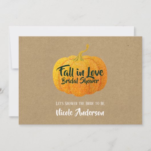 秋オレンジグリッテッドオータムカボチャブライダルシャワー 招待状 (正面)