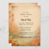 秋オレンジツリーズ素朴結婚ズお祝い 招待状 (正面/裏面)