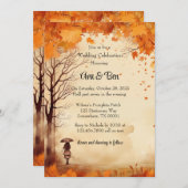 秋オレンジツリーズ素朴結婚ズお祝い 招待状 (正面/裏面)