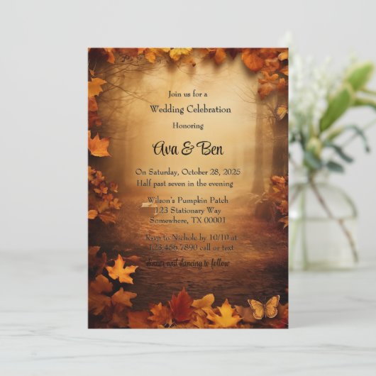 秋オレンジツリーズ素朴結婚ズお祝い 招待状 (スタンド正面)