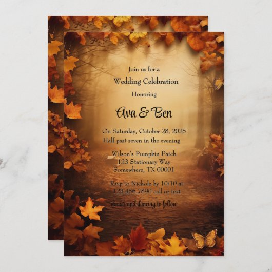 秋オレンジツリーズ素朴結婚ズお祝い 招待状 (正面/裏面)