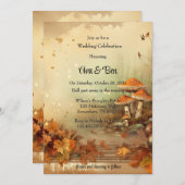 秋オレンジツリー結婚キノコお祝い 招待状 (正面/裏面)