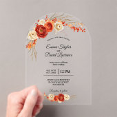 秋オレンジテラコッタ結婚フローラアーチ アクリル招待状 (インサイチュ (ポータブル))