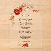 秋オレンジテラコッタ結婚フローラアーチ アクリル招待状 (正面)