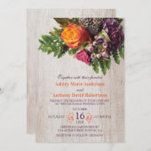 秋オレンジパープルバラカーネーションブーケ結婚ーズ 招待状 (正面/裏面)