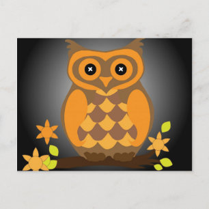 秋オレンジフクロウ葉書 ポストカード