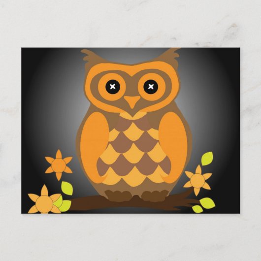 秋オレンジフクロウ葉書 ポストカード (正面)