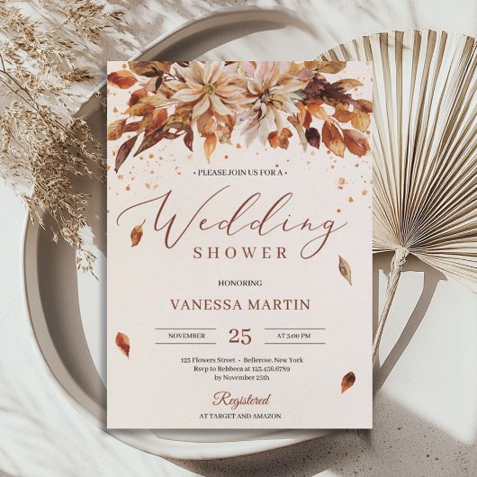 秋オレンジフラワーズマリゴールドウェディングシャワー 招待状