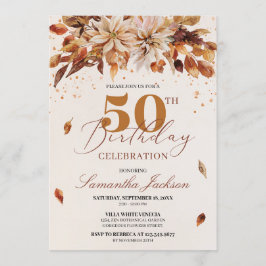 秋オレンジフラワーズマリゴールドクーパー50誕生日 招待状