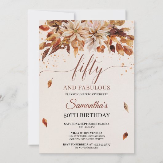 秋オレンジフラワーズマリゴールドクーパー50 招待状 (正面)