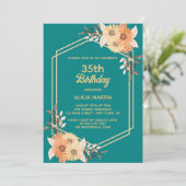 秋オレンジフラワー金ゴールドティール(緑がかった色)女性大人 招待状 (スタンド正面)