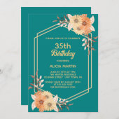 秋オレンジフラワー金ゴールドティール(緑がかった色)女性大人 招待状 (正面/裏面)