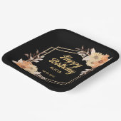 秋オレンジフラワー金ゴールドブラックハッピーバースデー ペーパープレート (傾斜あり)