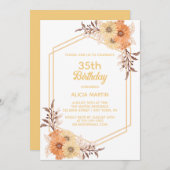 秋オレンジフラワー金ゴールド白人大人 招待状 (正面/裏面)