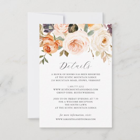 秋オレンジフローラ結婚の詳細カード 招待状 (正面)