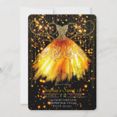 秋オレンジブラック金ゴールドグリッタードレススウィート16 招待状 (正面)