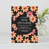 秋オレンジラッセットフラワーエイジブラック誕生日 招待状 (スタンド正面)