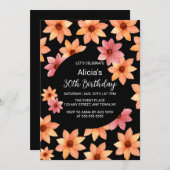 秋オレンジラッセットフラワーエイジブラック誕生日 招待状 (正面/裏面)