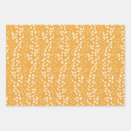 秋オレンジレッド及び葉柄金ゴールド ラッピングペーパーシート