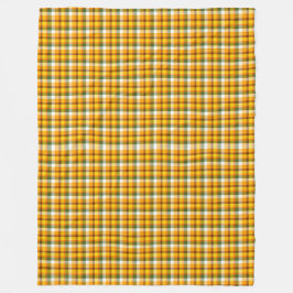 秋オレンジ緑色のホワイトプレイドパターン フリースブランケット