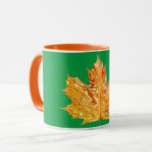 秋オレンジ金ゴールドメープルリーフ秋グリーン マグカップ (正面左)
