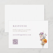 秋オレンジ&パープルワイルドフラワーQRコード結婚ズ 出欠カード (正面/裏面)