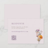 秋オレンジ&パープルワイルドフラワーQRコード結婚ズ 出欠カード (正面/裏面)