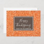 秋オレンモダンジグリッターハッピーサンクスギビング シーズンポストカード (正面/裏面)