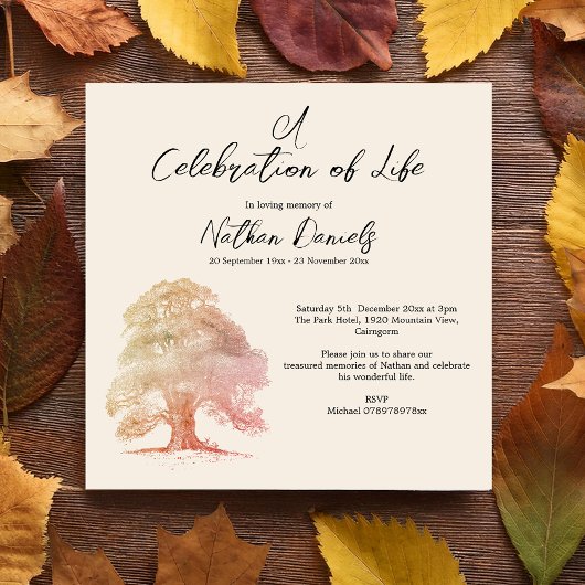 秋オークツリーお祝いのライフカード 招待状