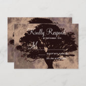 秋オークツリーシルエット秋の結婚式RSVPカード 出欠カード (正面/裏面)