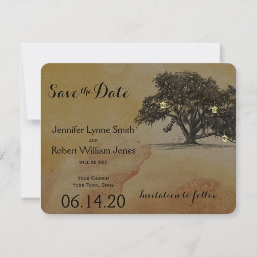 秋オークツリーランタンウェディング日付を保存 セーブザデート (正面)