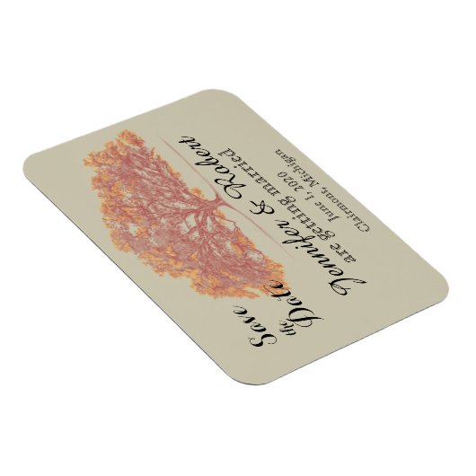 秋オークツリー結婚式の日付を保存 マグネット (右側)