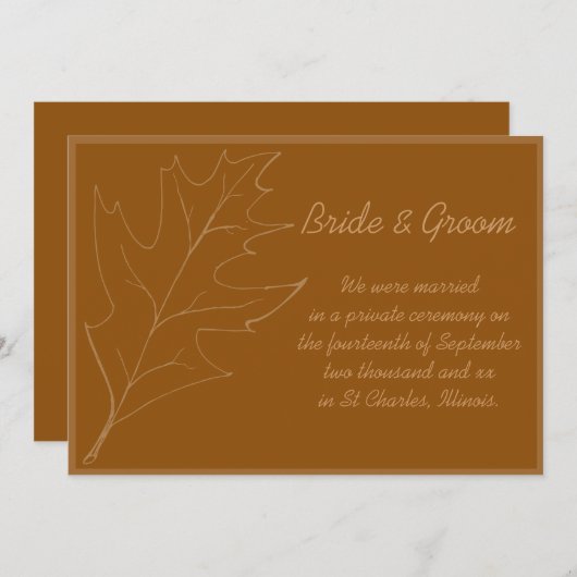 秋オークリーフの結婚/駆け落ち告知 案内状 (正面/裏面)