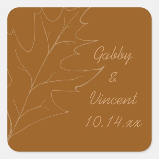 秋オークリーフ秋結婚の スクエアシール (正面)