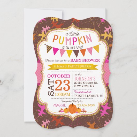 秋オーク離れズとカボチャのベビーシャワー招待状 招待状 (正面)