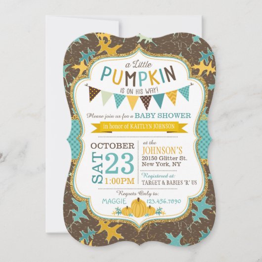 秋オーク離れズとカボチャのベビーシャワー招待状 招待状 (正面)