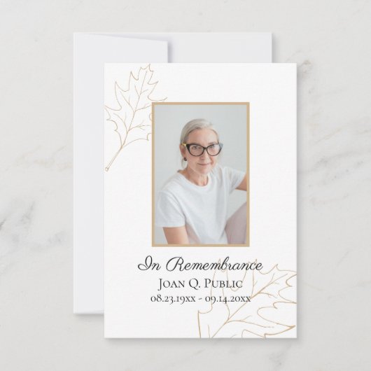 秋オーク離れズ葬式ウェイクメモリアル悔やみや弔慰 サンキューカード (正面)