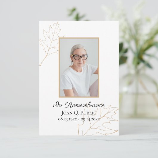 秋オーク離れズ葬式ウェイクメモリアル悔やみや弔慰 サンキューカード (スタンド正面)