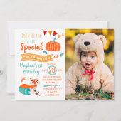 秋オータムウッドランドキツネカボッキンフォト誕生日 招待状 (正面)