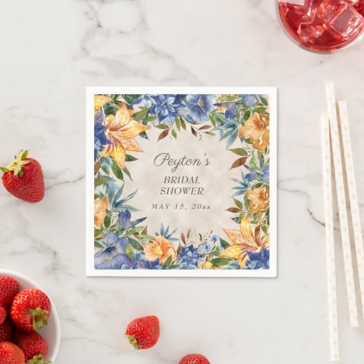 秋オータムオレンジブルーフローラブライダルシャワー スタンダードカクテルナプキン (インサイチュ)