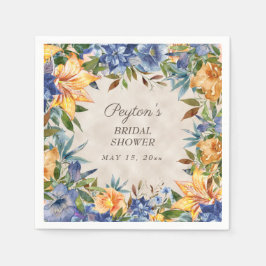 秋オータムオレンジブルーフローラブライダルシャワー スタンダードカクテルナプキン