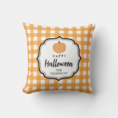 秋オータムオレンジプレイドハロウィーンパンプキン クッション (正面)