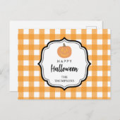 秋オータムオレンジプレイドハロウィーンパンプキン シーズンポストカード (正面/裏面)