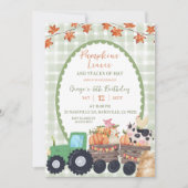 秋オータムセージグリーンファームアニマル誕生日 招待状 (正面)