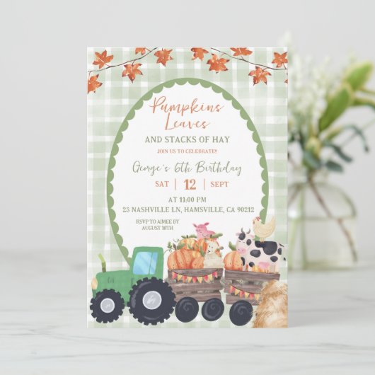 秋オータムセージグリーンファームアニマル誕生日 招待状 (スタンド正面)