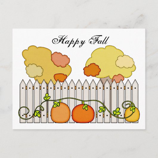 秋オータムツリーズパンプキンピケットフェンス ポストカード (正面)
