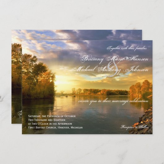 秋オータムツリーズリバーサンセット結婚式招待状 招待状 (正面/裏面)