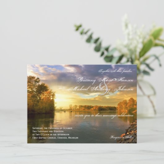 秋オータムツリーズリバーサンセット結婚式招待状 招待状 (スタンド正面)